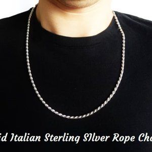 925 Italy SOLID Sterling Silver, 2.3mm Thick Rope Chain 22 inch, Silver Necklace